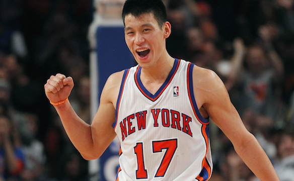 New York Knicks point guard Jeremy Lin reacts in the fourth quarter against the Dallas Mavericks during their NBA basketball game at Madison Square Garden in New York